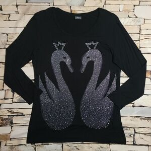 18 | Scarlet Glam | Rhinestone Swan Long Sleeved Top